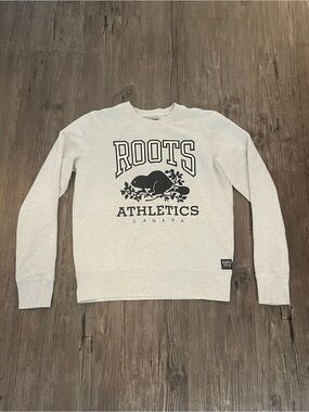 Roots Light Gray Crewneck Sweatshirt with Black Logo